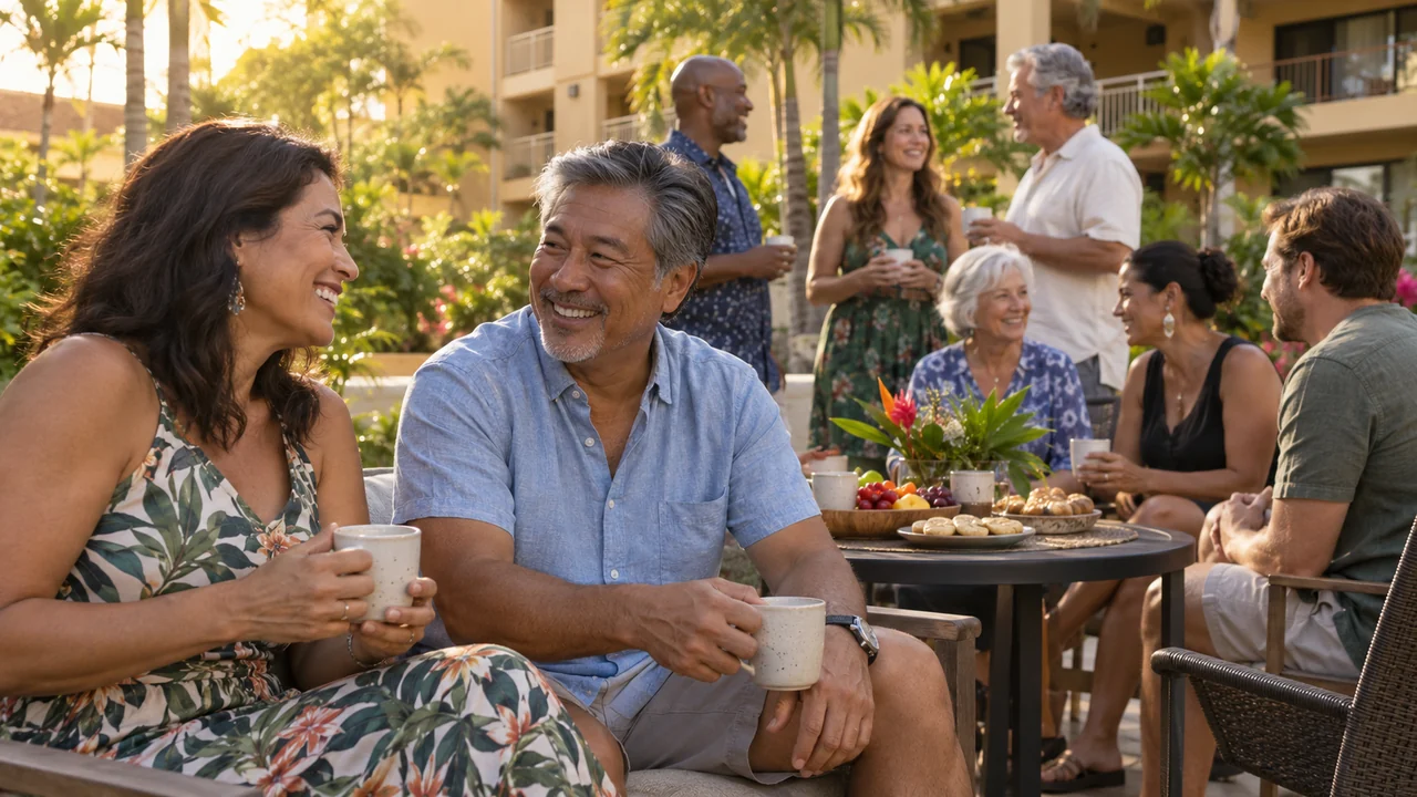 Neighbors gathering in a community courtyard